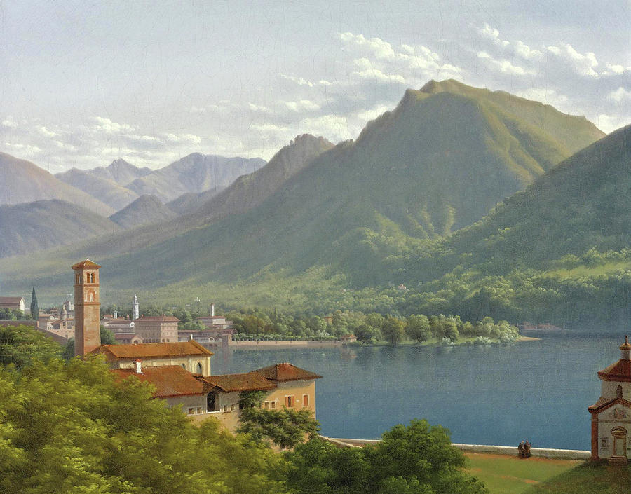 View of Lake Lugano Painting by Lancelot-Theodore Turpin de Crisse