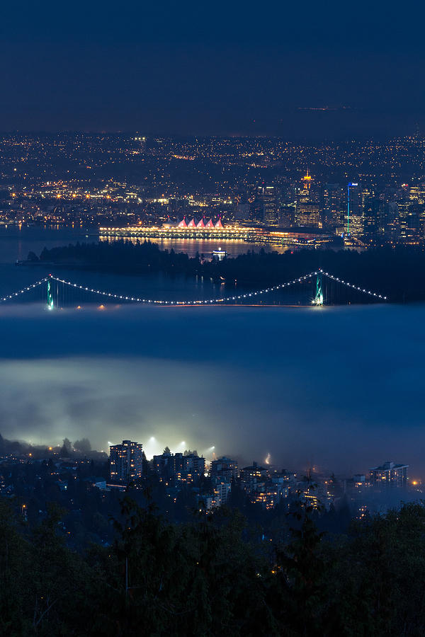 View of Lions Gate Bridge and Vancouver in the Fog Photograph by Michael Russell