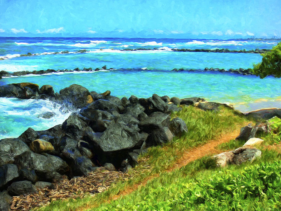 View of Lydgate Beach Park Kauai Painting by Dominic Piperata
