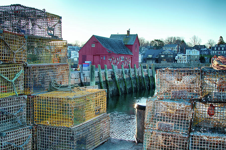 View of Motif through lobster pots Photograph by Jeff Folger
