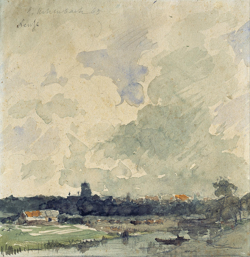 View of Neuss Drawing by Andreas Achenbach