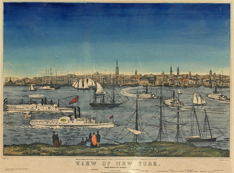 View of New York from Brooklyn Heights Drawing by N Currier
