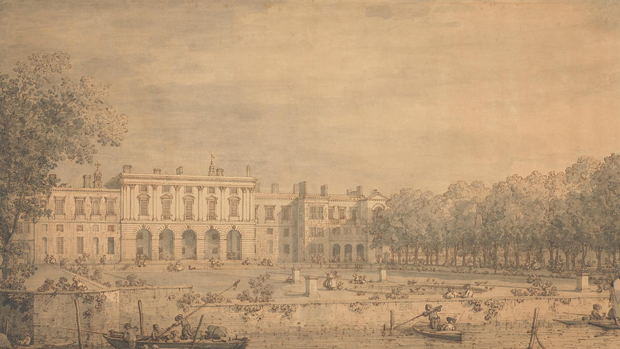 View of Old Somerset House from the Thames Drawing by Canaletto
