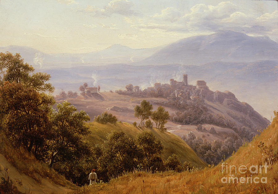 View of Olevano Painting by O Vaering