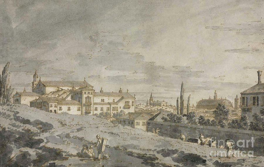 Canaletto Painting - View of Padua from outside the city walls with the Church of San Francesco by Canaletto