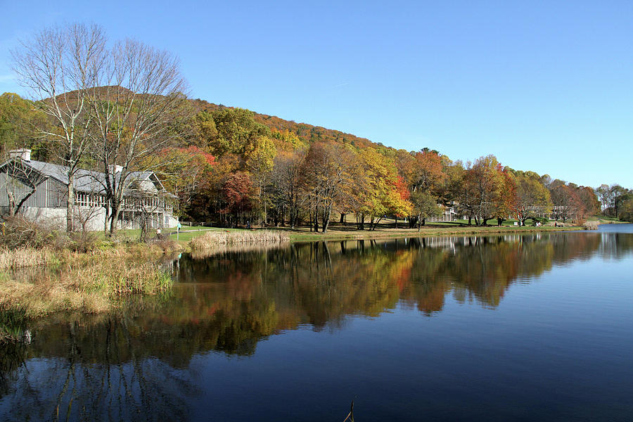 View of Peaks of Otter lodge and Abbott Lake  in autumn Photograph by Emanuel Tanjala
