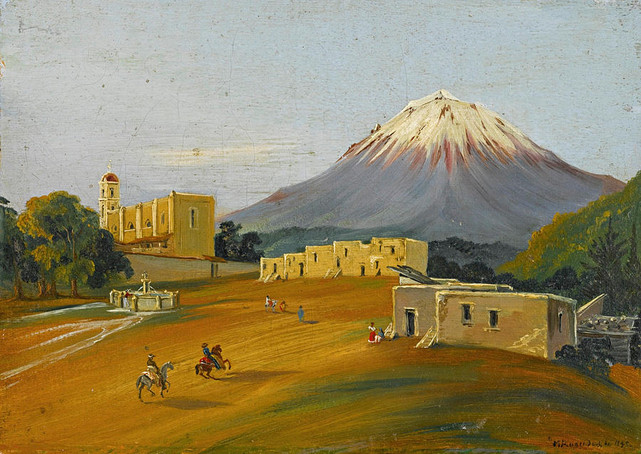 View of Popocatepetl seen from the Valley of Mexico Painting by Johann Moritz Rugendas