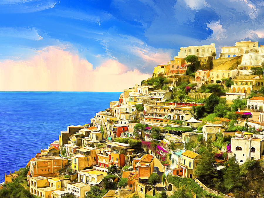 View of Positano and Tyrrhenian Sea Painting by Dominic Piperata