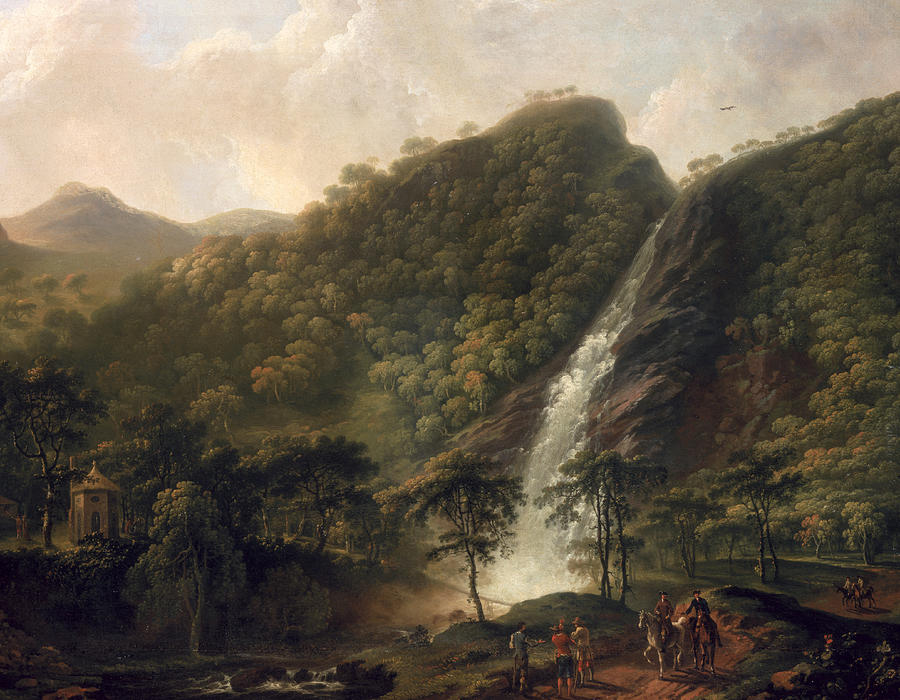 Waterfall Painting - View of Powerscourt Waterfall by George the Elder Barret