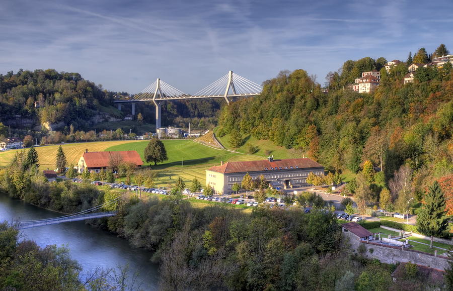 View of Poya bridge, Fribourg, Switzerland, HDR Photograph by Elenarts - Elena Duvernay photo