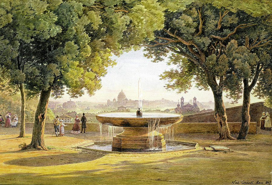 View of Rome from the Fountain of the Villa Medici Drawing by Salomon Corrodi
