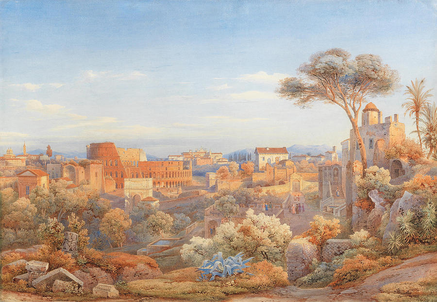 View of Rome with the Colosseum and the Forum Romanum Drawing by Salomon Corrodi