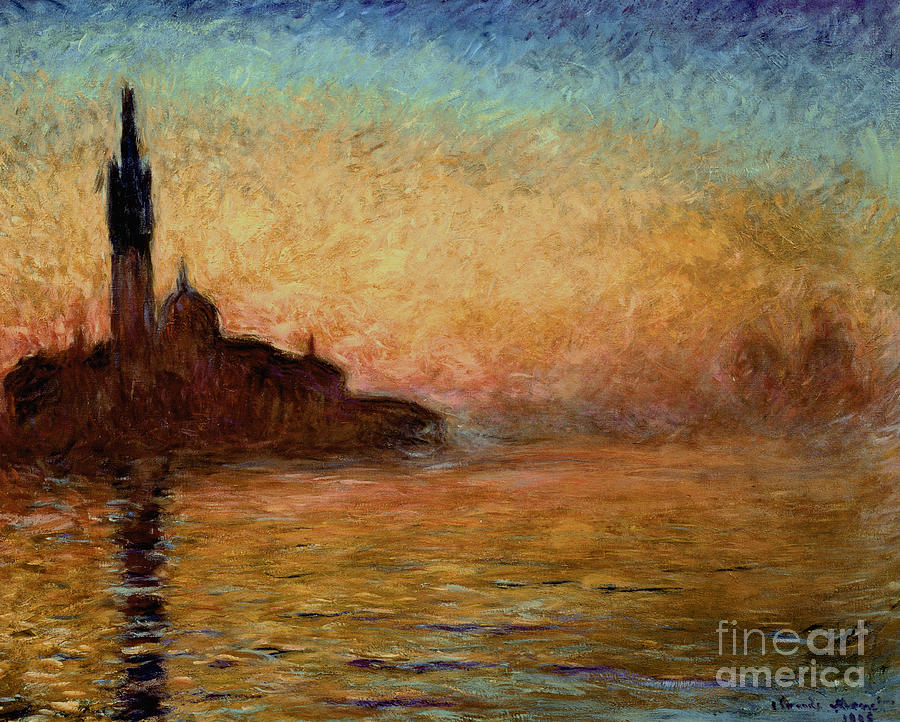 View of San Giorgio Maggiore Venice by Twilight Painting by Claude Monet