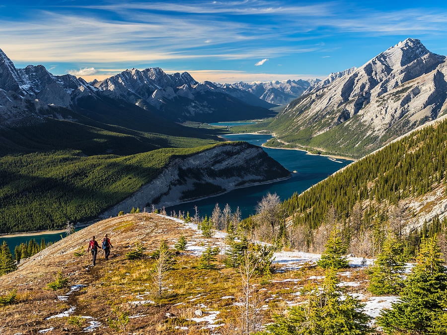 Mountains Photograph - View of Spray Lakes Valley while hiking down from Mt Sparrowhawk by Curtis Patterson