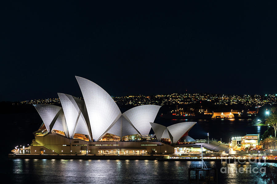 View Of Sydney Opera House Landmark Exterior At Night Australia Photograph by JM Travel Photography