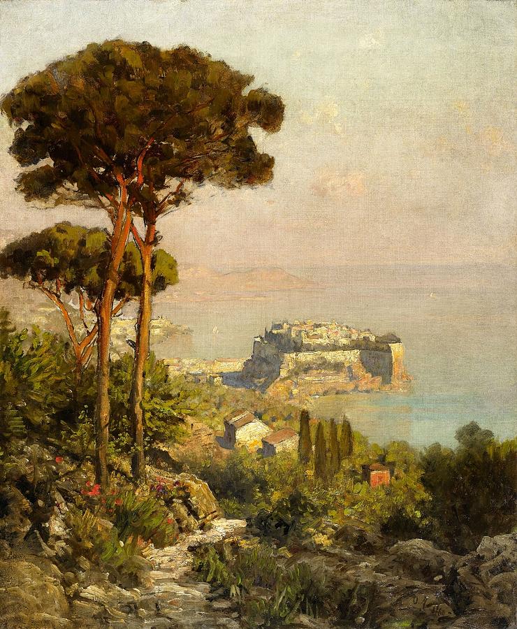 View of the Bay of Naples Painting by Oswald Achenbach