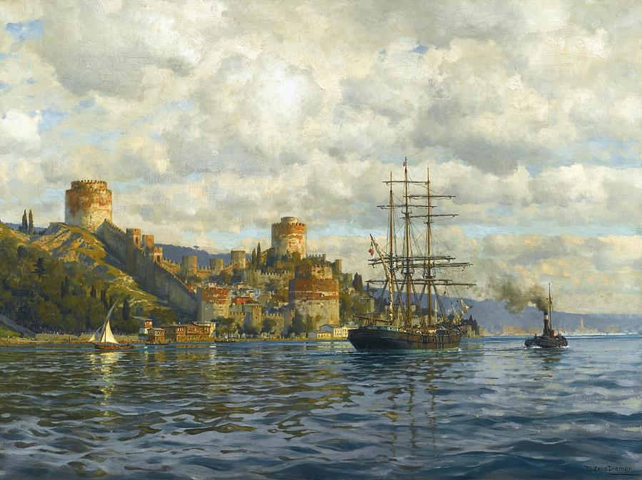 View Of The Bosphorus With Rumelihisari Painting by Celestial Images