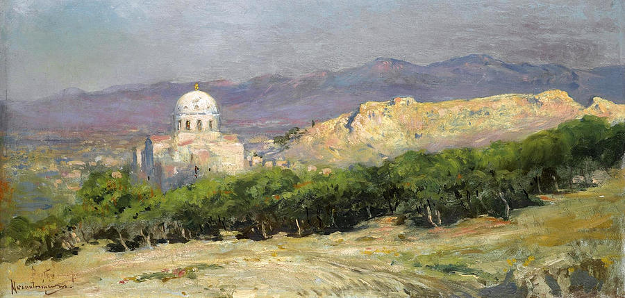 View of the Church of Saint Nikolas. Athens Painting by Vikentios Bokatsiambis