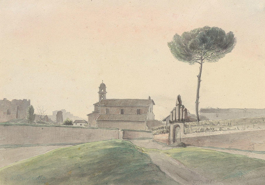 View of the Church of San Pancrazio, Rome, from the South Drawing by Franz Ludwig Catel