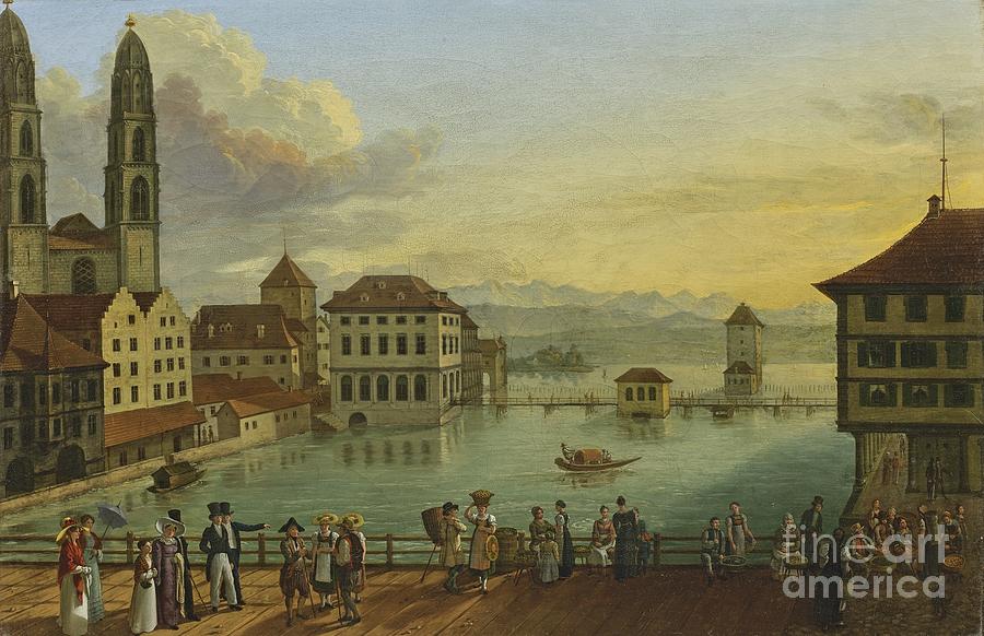 View Of The City Of Zurich Painting by MotionAge Designs