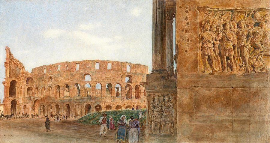 View of the Colosseum from the Arch of Constantine. Rome Drawing by Rudolf von Alt