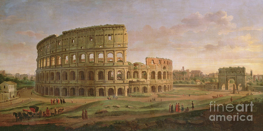Greek Painting - View of the Colosseum with the arch of Constantine by Gaspar van Wittel