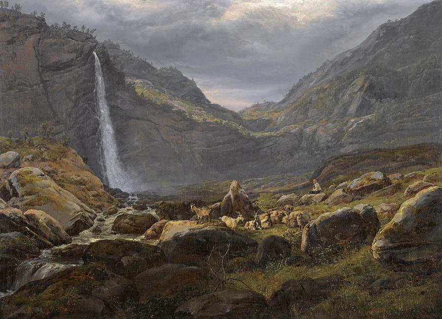 View of the Feigumfoss in Lysterfjord Painting by Johan Christian Dahl