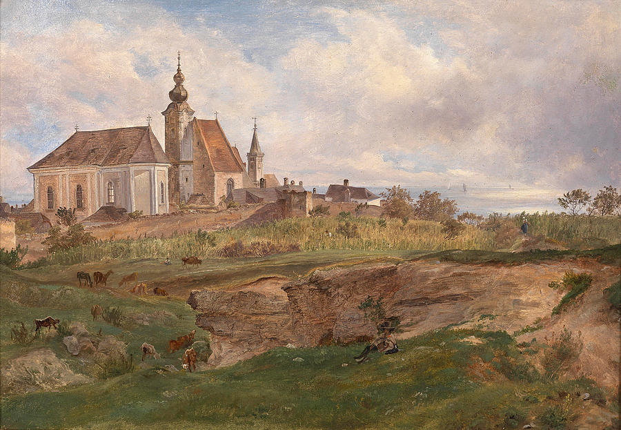 View of the Fishermens Church in Rust am Neusiedlersee Painting by Friedrich Loos
