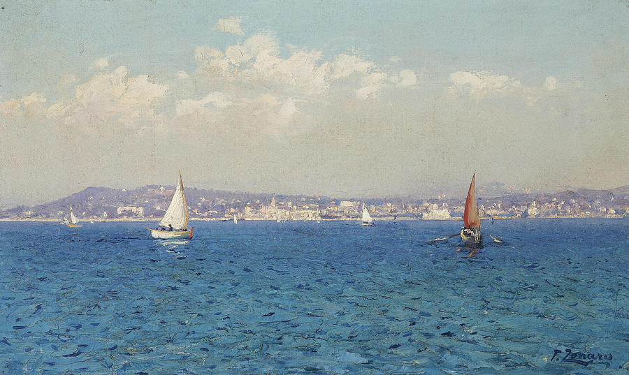 View of the French Riviera Painting by Fausto Zonaro