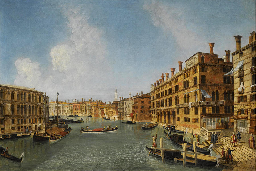 View of the Grand Canal Venice with the Fondaco dei Tedeschi Painting by Michele Marieschi