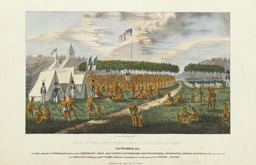 View of the Great Treaty Held at Prairie du Chien Drawing by James O