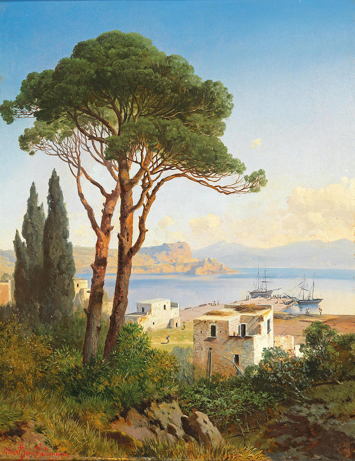 Beautiful Painting - View of the Gulf of Baiae near Naples by Albert Zimmermann