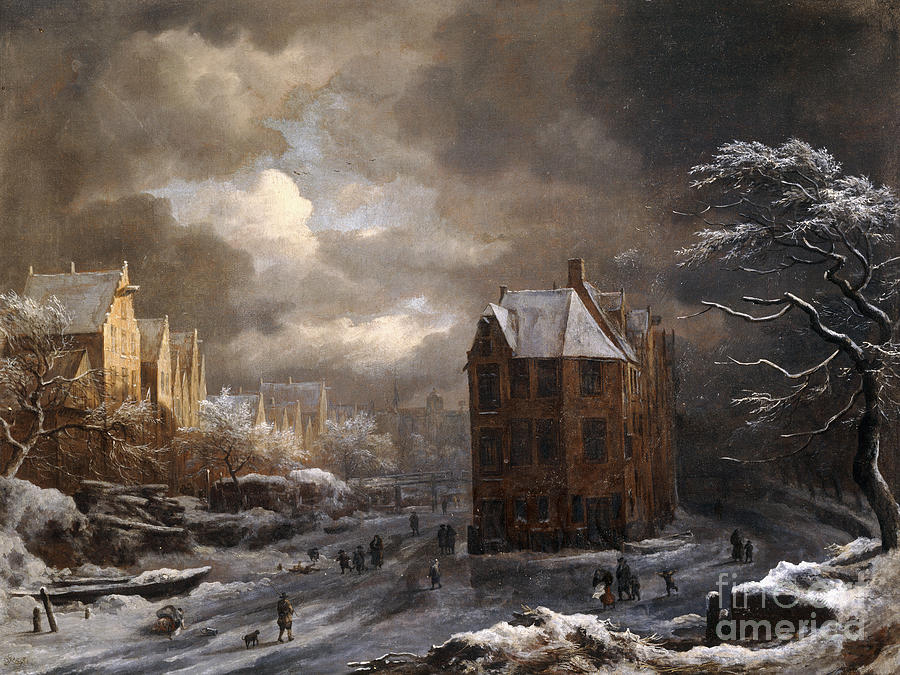 View of the Hekelveld, Amsterdam, in Winter, looking South Painting by Jacob Isaaksz Ruisdael