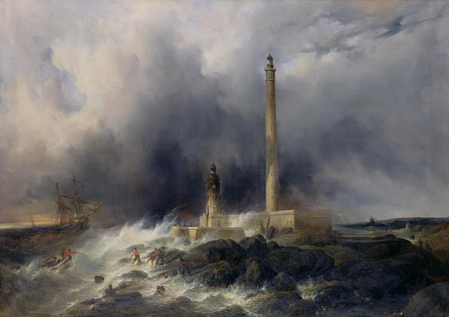 Lighthouse Painting - View of the Lighthouse at Gatteville by Jean Louis Petit