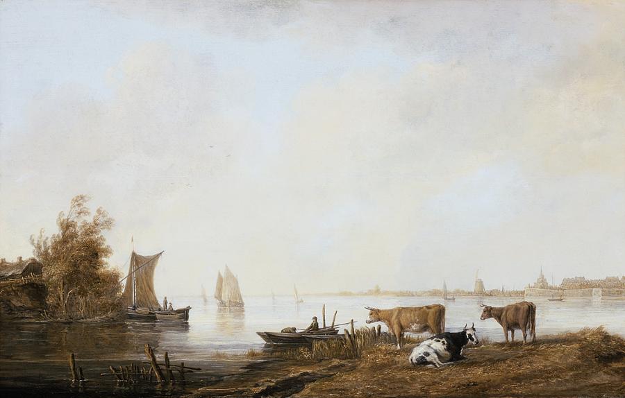 View of the Maas near Dordrecht Painting by MotionAge Designs