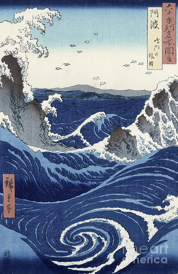 View Painting - View of the Naruto whirlpools at Awa by Hiroshige