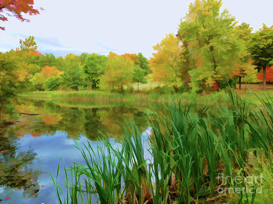 View of the pond at the Olana State Historic Site  10 Painting by Jeelan Clark