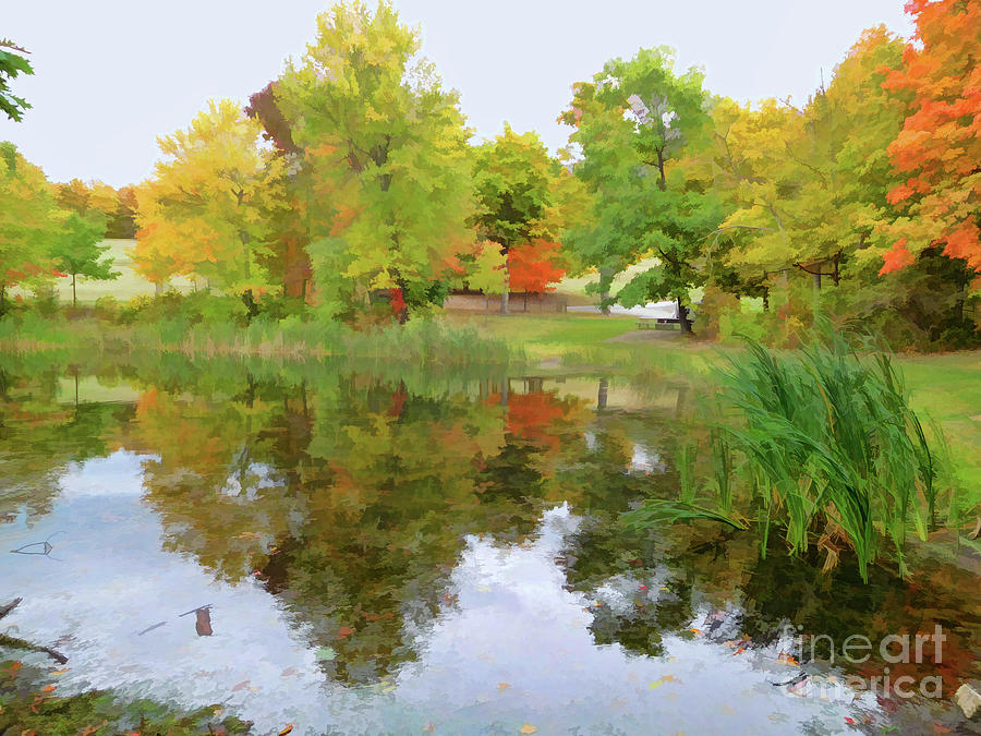 View of the pond at the Olana State Historic Site 12 Painting by Jeelan Clark
