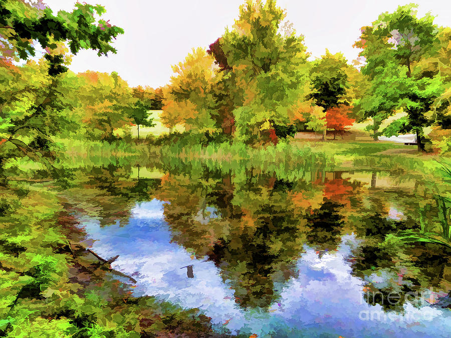 View of the pond at the Olana State Historic Site 13 Painting by Jeelan Clark