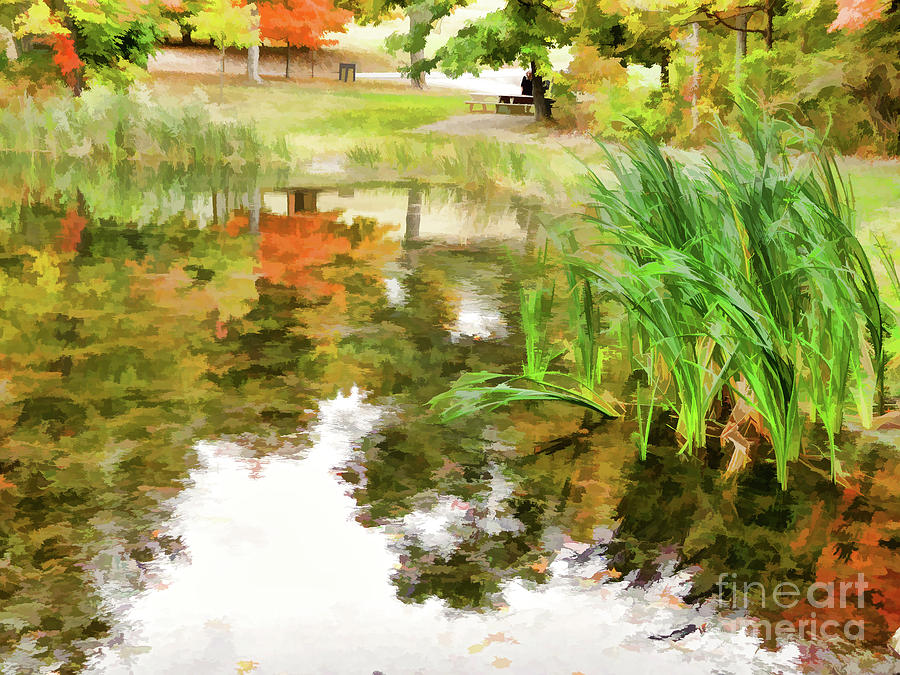 View of the pond at the Olana State Historic Site 14 Painting by Jeelan Clark