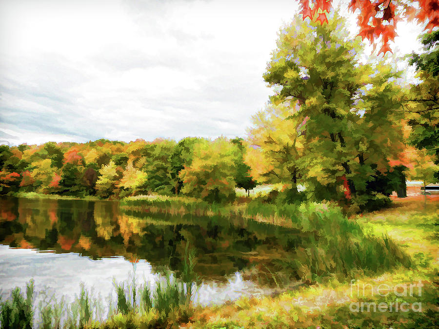 View of the pond at the Olana State Historic Site 2 Painting by Jeelan Clark