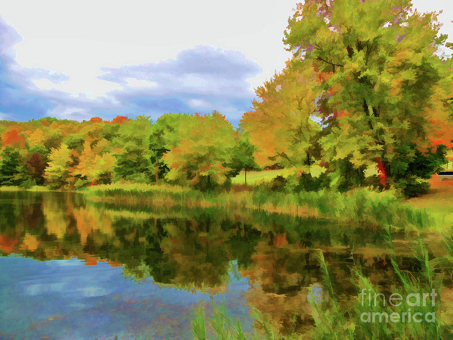 View of the pond at the Olana State Historic Site 6 Painting by Jeelan Clark