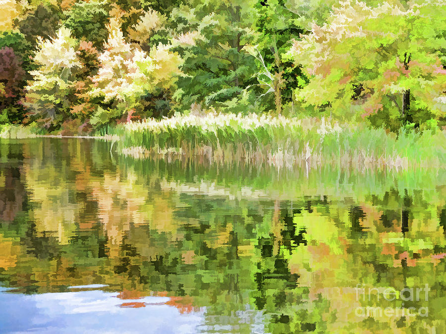 View of the pond at the Olana State Historic Site 8 Painting by Jeelan Clark