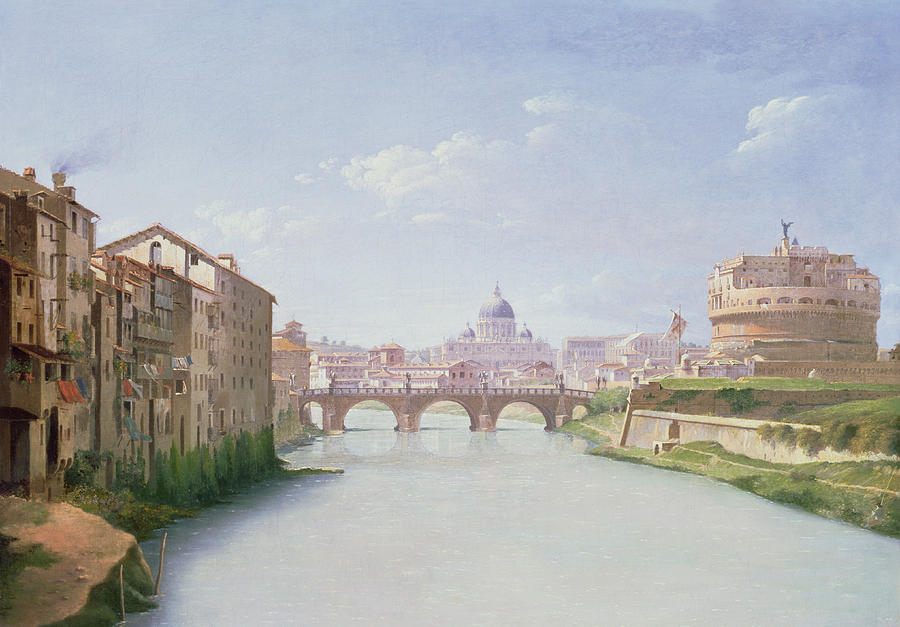 Architecture Painting - View of the Ponte and Castel SantAngelo in Rome by Christoffer-Wilhelm Eckersberg