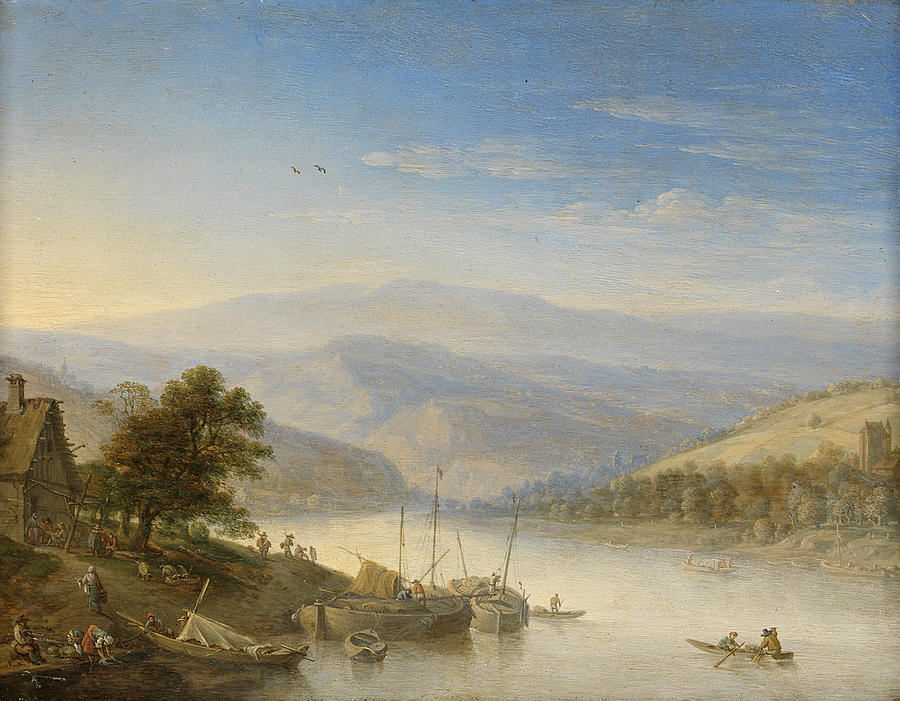 View of the Rhine River near Andernach Painting by Herman Saftleven