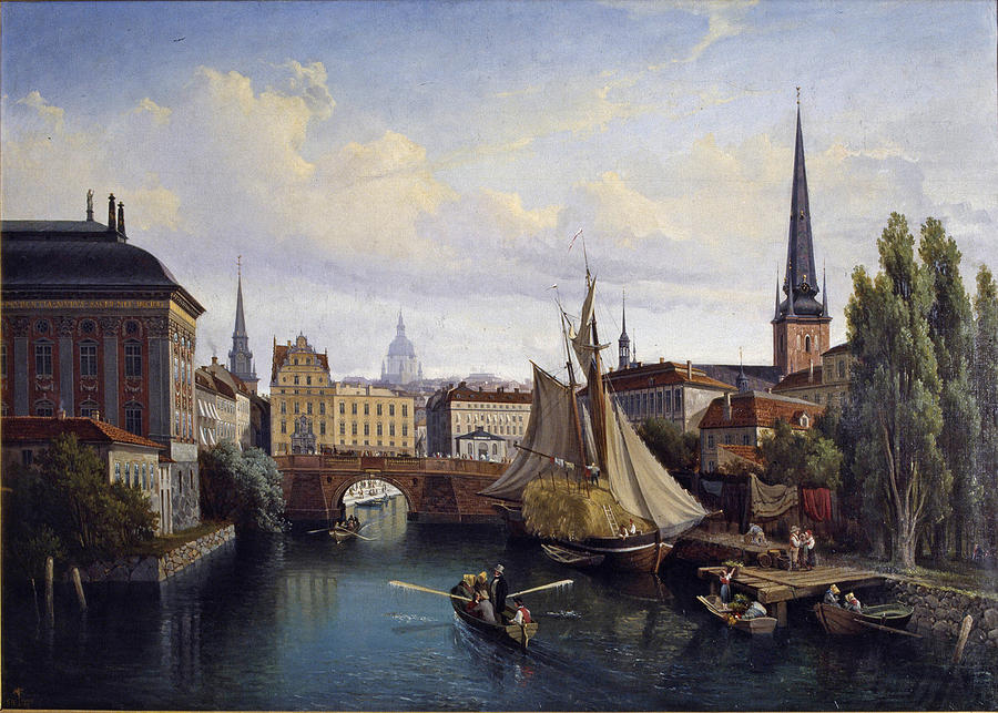 Beautiful Painting - View of the Riddarholmskanalen. Stockholm 1835 by Gustaf Wilhelm Palm