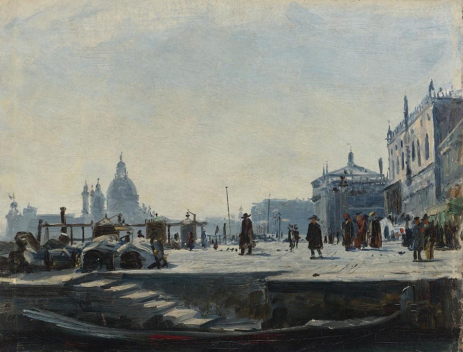 View of the Riva degli Schiavoni, Venice by Ercole Calvi. Painting by Celestial Images