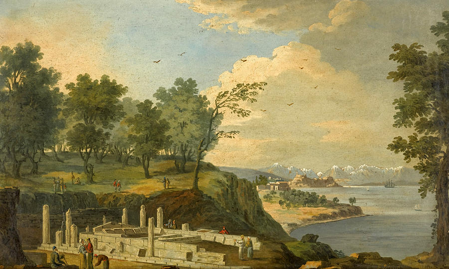 Continental School Painting - View of the Temple of Artemis Corfu by Continental School