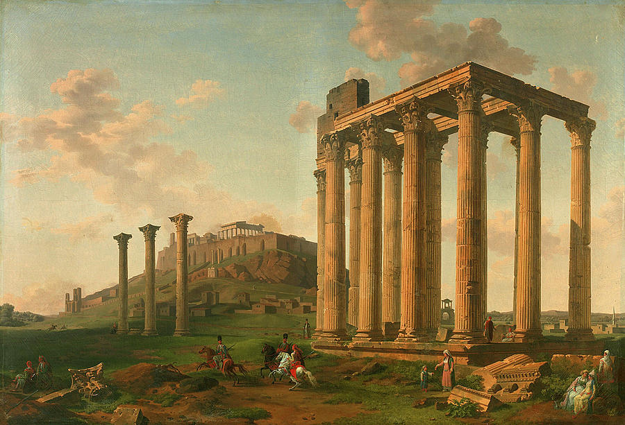 View of the Temple of Jupiter and the Acropolis Painting by Lancelot-Theodore Turpin de Crisse