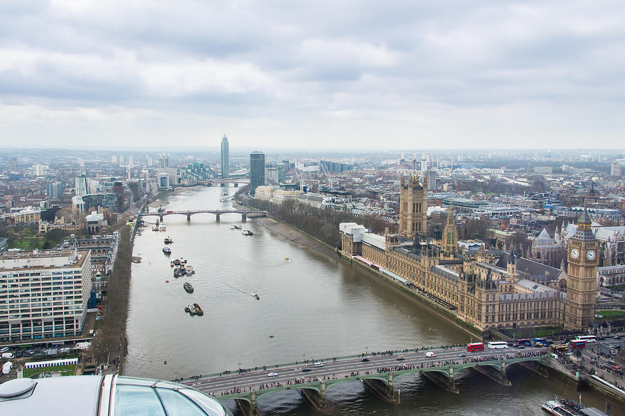 London Photograph - View of the Thames River and Houses of Parliament form the London Eye by AMB Fine Art Photography